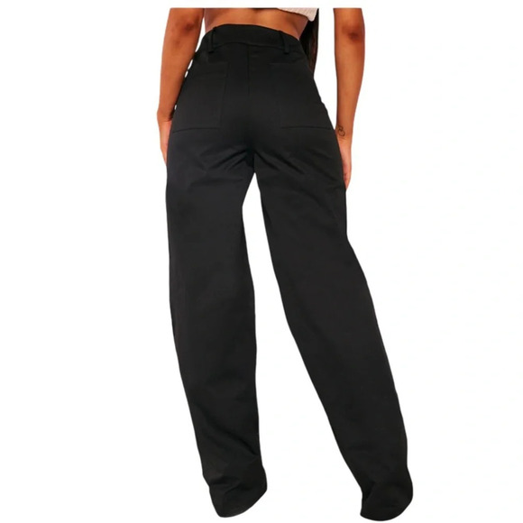 PRETTYLITTLETHING NWT Black Twill Pocket Detail High  Waist Cargo Pants Size 0 - Picture 3 of 12